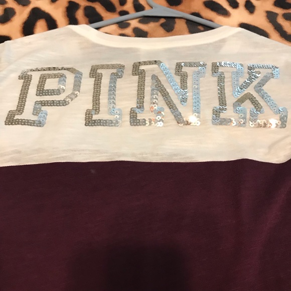 💞NWT! VS PINK Bling Football Tee Black Orchid💞 - Picture 5 of 5